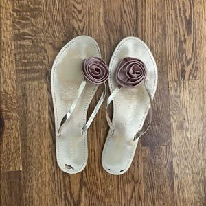 BCBG rose gold rosebud sandals